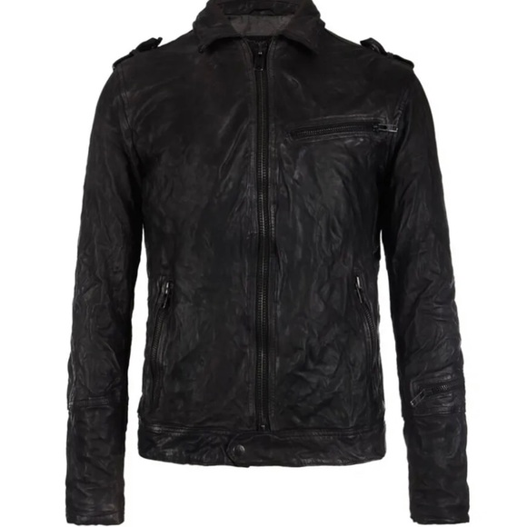 AllSaints Leather ‘Caldwell’ Biker Jacket Size UK Small Black Autumn Winter - Picture 2 of 12